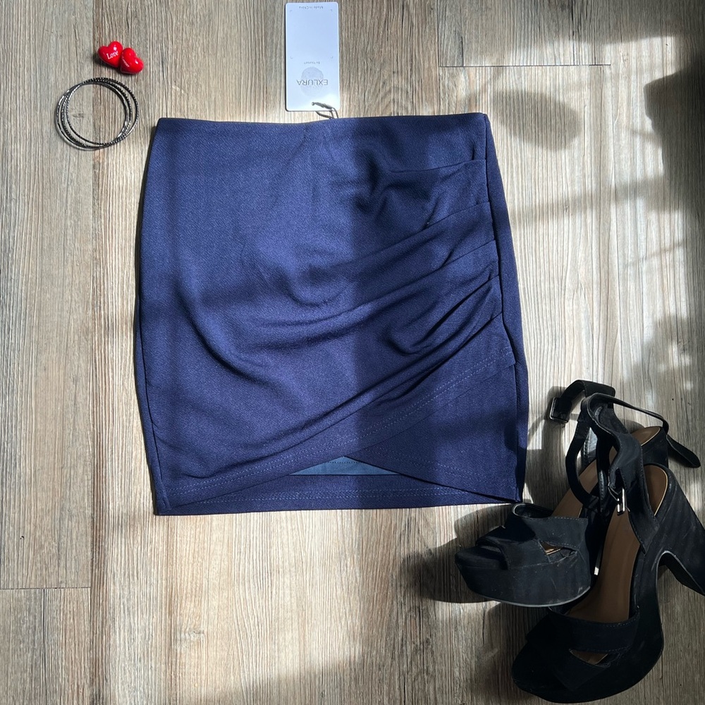 Amazon Blue Ruched Mini Skirt for Cocktail
